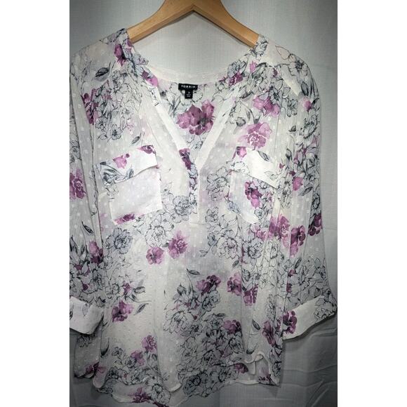 Torrid Women's Harper White Floral Clip Dot Blouse Sz 3X Whimsical Semi Sheer - Picture 5 of 9